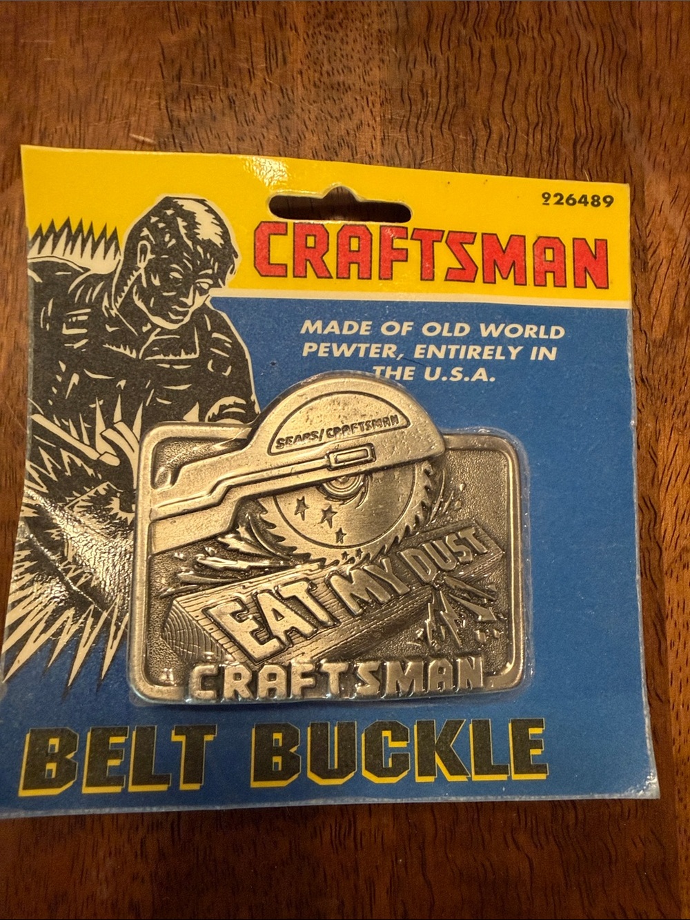 Craft Pewter-Tone 'Eat My Dust' Belt Buckle with Sawblade Motif